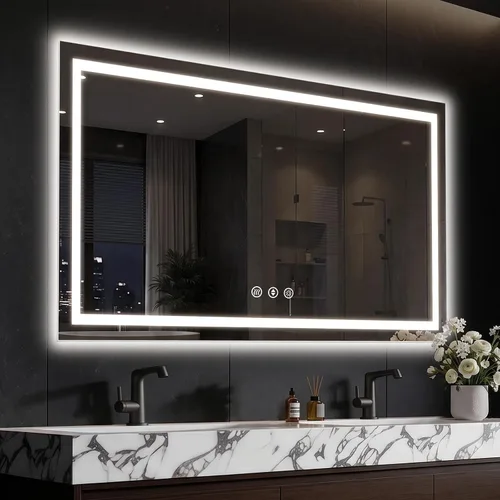 Vista 24 de Espejo de baño LED de 16 x 24 pulgadas con luces, antiniebla, retroiluminado + luz frontal, espejo de tocador de baño iluminado para pared, función