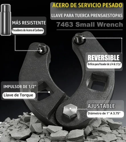 Vista 3 de 7463 Llave de tuerca de glándula ajustable para cilindros hidráulicos, herramienta de llave inglesa de pasador de alta resistencia compatible