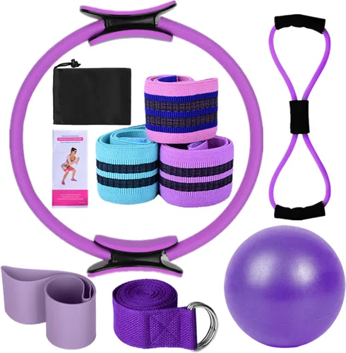 Vista 10 de Karlak Conjuntos de yoga para mujeres, equipo de pilates en casa, anillo mágico de pilates, bandas de botín para entrenamiento de glúteos, pelota