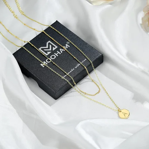 Vista 7 de M MOOHAM Collares de oro para mujer a la moda, collar con colgante personalizado, cadena de satélite delicada Collar chapado en oro de 16 quilates