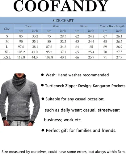 Vista 6 de COOFANDY Suéter de punto de cuello alto para hombre, cuello de chal, ajuste delgado, cuello alto con bolsillos