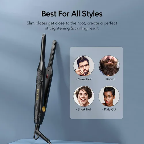 Vista 5 de Terviiix Plancha plana de lápiz para cantos y cabello corto, alisador de pelo pequeño de 3/10 pulgadas para hombres, mini plancha plana de cerámica