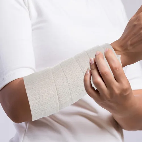 Vista 6 de 1 rollo de algodón elástico para vendaje tubular de brazo para vestir y acolchado, algodón transpirable y cómodo para esguinces y lesiones
