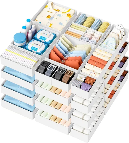 Vista 33 de DIMJ Organizador de cajones para ropa, paquete de 12 unidades, organizadores plegables para bebé, organizador de almacenamiento y cómoda para Beige
