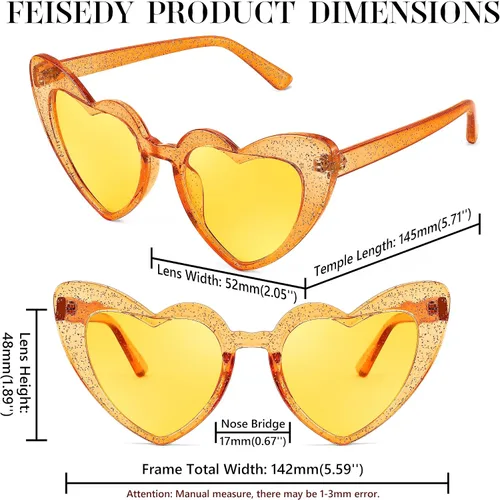 Vista 6 de FEISEDY Gafas de sol de corazón para mujer, gafas de sol de corazón rosa, gafas de sol de corazón rojo, gafas de moda en forma de corazón B2421-P