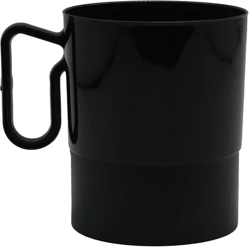 Vista 10 de Party Essentials Taza de café de plástico duro de 8 onzas con asa, 20 unidades, color negro bistró
