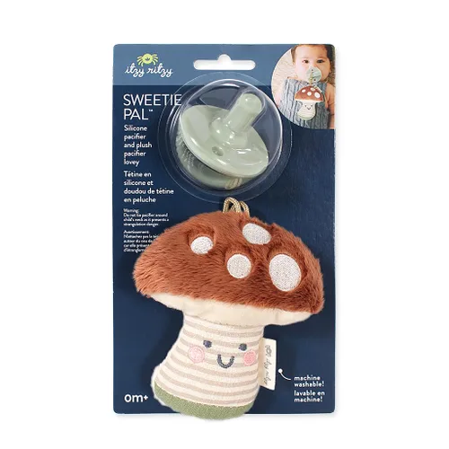 Vista 3 de Itzy Ritzy - Juego de chupón y Lovey; Set de hongo de felpa desmontable y chupón de silicona verde a juego; Ideal para edades de 0 meses en Diseño