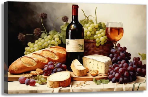 Vista 7 de OAAPITI Cuadros de Cocina Decoración de Pared Acuarela Vino Uva Pan Impresión en Lienzo Pinturas Abstractas de Frutas y Alimentos para Comedor Casa