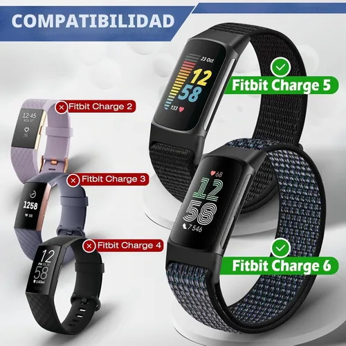 Vista 2 de Correas de nailon para reloj deportivo compatibles con Fitbit Charge 6/5, correa de muñeca ajustable, transpirable, de repuesto, suave, de bucle
