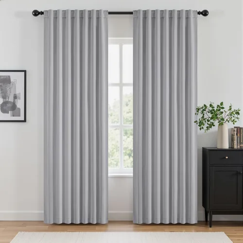 Vista 17 de ANRODUO Juego de 2 cortinas con bloqueo de luz del 99%, cortinas de 84 pulgadas de largo, cortinas negras para dormitorio, cortinas con aislamiento