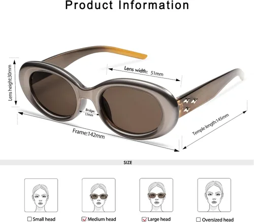 Vista 5 de Appassal Gafas de sol ovaladas retro para mujer, estilo vintage, montura redonda, AP3656
