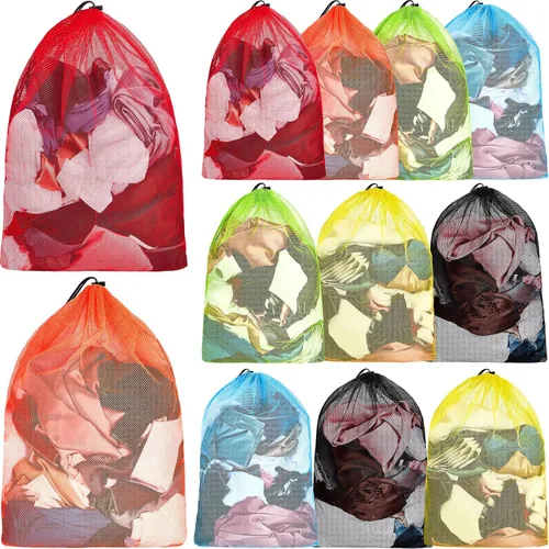 Vista 8 de Berlune 12 bolsas de lavandería de malla a granel, 38 x 26 pulgadas, cordón