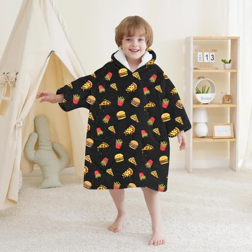 Vista 4 de Mewkou Manta con Capucha Portátil para Niños Sudadera con Capucha de Sherpa Extra Grande para Niños, Niñas y Niños Pequeños de 2 a 6 años