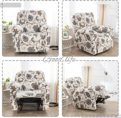 Vista 3 de Peryiter 4 fundas para silla reclinable de 1 asiento, fundas elásticas para silla mecedora, con bolsillo para el brazo, protector de muebles Fallon