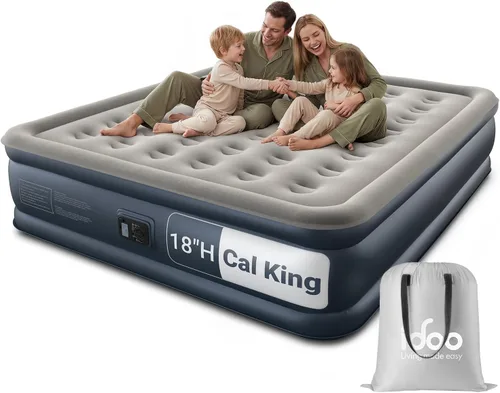 Vista 16 de iDOO Colchón de aire Queen con bomba incorporada, cama inflable elevada de Top Gris & Azul Marino