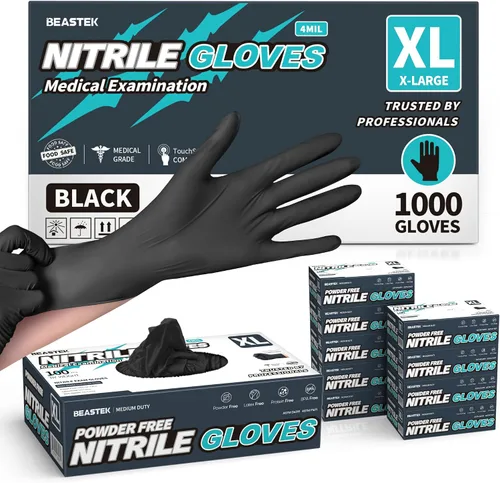 Vista 9 de Beastek Nitrile+™ 4 Mil Disposable Exam Gloves, Latex & Powder-Free Medical Food Safe Glove for Cooking Cleaning, Black 100Ct