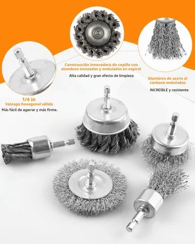 Vista 3 de 5 Pcs Drill Wire Brush Set, Heavy Duty Wire Brush Wheel for Drill