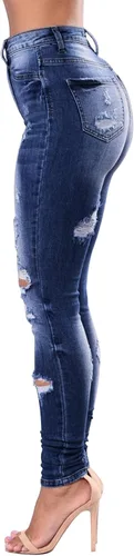 Vista 10 de KUNMI - Pantalones de mezclilla clásicos de cintura alta para mujer, elásticos, con efecto de levantamiento de glúteos, ajustados