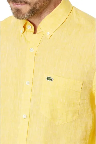 Vista 3 de Lacoste Manga larga para hombre, ajuste regular, lino con botones y bolsillo frontal
