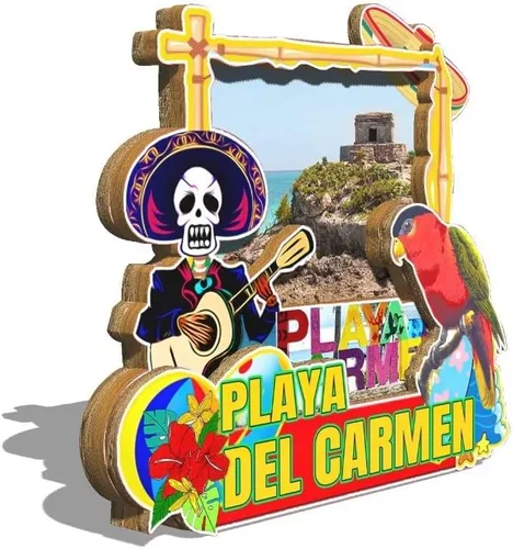 Vista 2 de Imán de madera para nevera de Playa del Carmen, México, 3D, monumentos de viaje, coleccionables, recuerdos, decoración hecha a mano