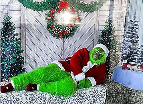 Vista 6 de casapre Green Monster CostumeChristmas Deluxe 7PCS for Adult Santa Furry Costume Suit Furry Adult Santa Suit Green Outfit