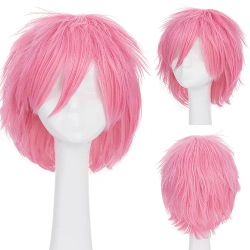 Vista 22 de S-noilite Unisex Short Cosplay Black Hair Wig Women Men Male Fluffy Straight Pixie Wigs for Cartoon Anime Comic-cons Party Halloween Costume Black