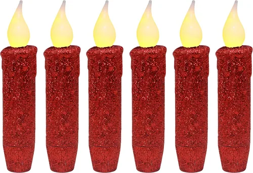 Vista 12 de CVHOMEDECO. Velas LED sin llama con purpurina parpadeantes que funcionan con pilas, con temporizador para el hogar, boda, Halloween, decoración