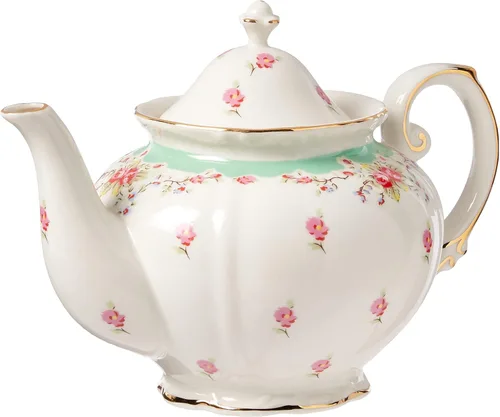 Vista 6 de Gracie China - Tetera vintage de porcelana azul rosa (5 tazas)