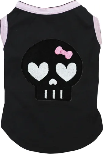 Vista 4 de Petitebella Camisa de perro con cara de calavera negra para perros, diseño de leopardo, grande, 100% algodón