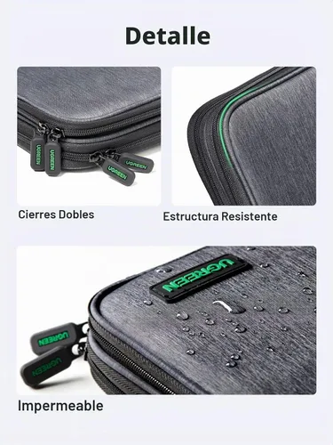 Vista 6 de UGREEN Organizador Electrónico de Viaje, Bolsa Organizadora de Cables de Viaje para Cables de Datos, Cargador USB C, Tarjeta SD, Disco Duro, Cable