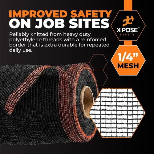 Vista 5 de Xpose Safety Red de seguridad para construcción de Xpose Safety - Rollo de material temporal de 150 pies, malla de 1/4" para cerca de andamio