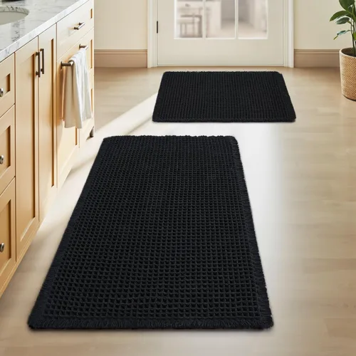 Vista 71 de AMOAMI Tapete de baño mejorado con diseño de gofre, súper absorbente, antideslizante, para suelo de baño, lavable a máquina, con borlas, tapetes