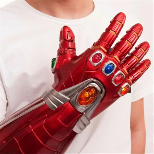 Vista 3 de Guantelete infinito rojo decoración de guantelete LED infinito guante infinito accesorios de cosplay para fiesta de Halloween adultos