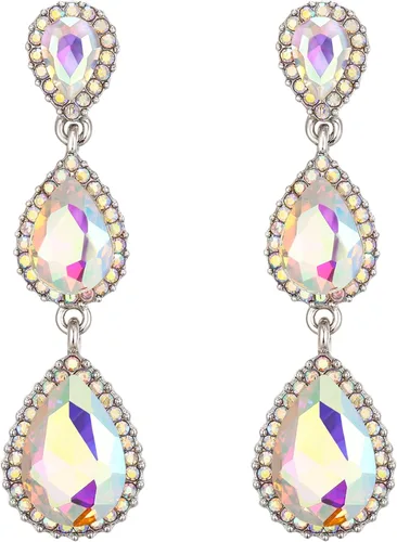 Vista 56 de EleQueen Pendientes de cristal austriaco en tono dorado para mujer, forma de pera de 2.5 pulgadas, color esmeralda