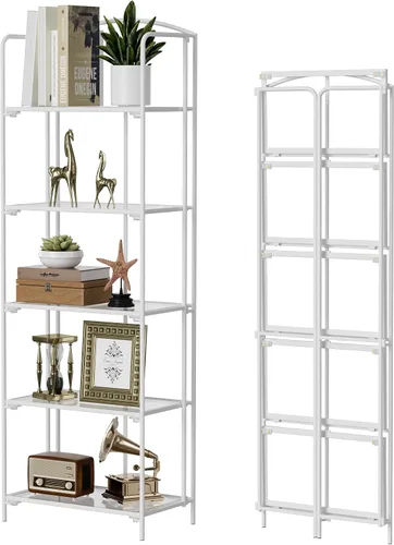 Vista 25 de Crofy - Estantería plegable sin montaje para sala de estar, estantería plegable de 2 niveles en color negro para oficina en casa, organizador