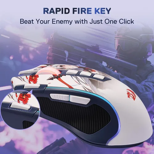 Vista 6 de Redragon M612AK PRO RGB Anime Mouse para Juegos, ratón óptico con cable/inalámbrico de 8000 DPI con 9 botones programables y 7 modos
