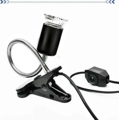 Vista 5 de Techsea Lámpara de calor para reptiles con clips giratorios de 360°, espectro UVA + UVB, 2 bombillas (negro, 1 unidad)