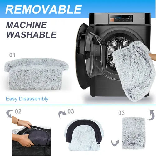 Vista 4 de Lujoso Protector de Sofá para Perros con Cama de Espuma Viscoelástica, Funda de Sofá de Felpa Esponjosa Extraíble y Lavable para Perros, Sofás Cama