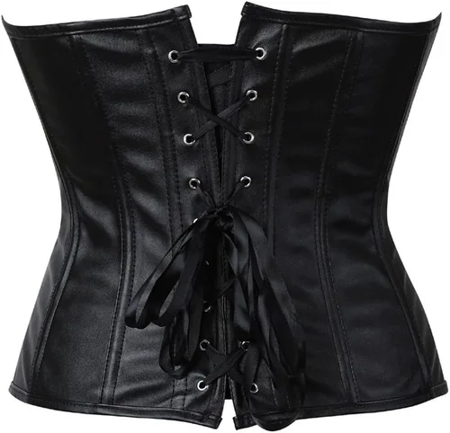 Vista 4 de Kranchungel - Corsé para mujer de tallas extragrandes, corsé steampunk de piel sintética, bustier con cremallera