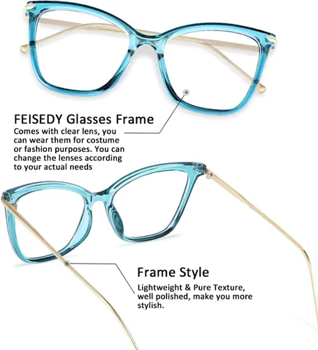 Vista 3 de FEISEDY Marco de gafas de ojo de gato de gran tamaño con lentes transparentes para mujer, B2460