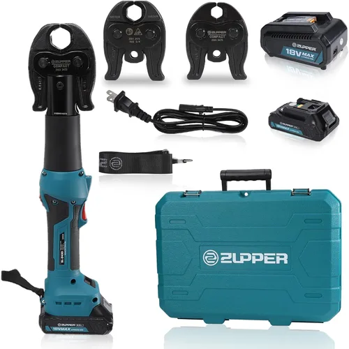 Vista 13 de ZUPPER Mini Kit de Herramientas de Prensa con 3 Matrices de Compresión PEX F1807 de 1/2", 3/4", 1" EE. UU. Compacto, Motor Sin Escobillas, 2 piezas