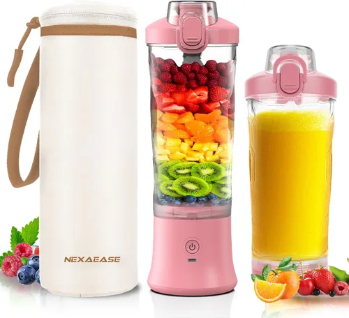 Vista 15 de Licuadora portátil exprimidor personal para batidos batidos con mango oculto 16 Oz Electric Protein Shaker Bottle, USB-C Rechargeable, Mini Small