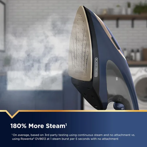 Vista 5 de BLACK+DECKER Press & Steam - Plancha y vaporizador 2 en 1, 180% más vapor y tecnología de una temperatura, suela de cerámica, seguro en todos
