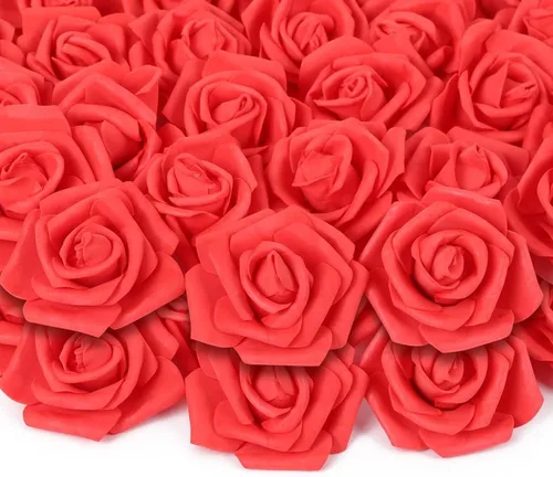 Vista 26 de Cabezas de rosas artificiales, 100 rosas falsas negras, cabezas de rosas artificiales de espuma para ramos de boda, centros de mesa, arreglos