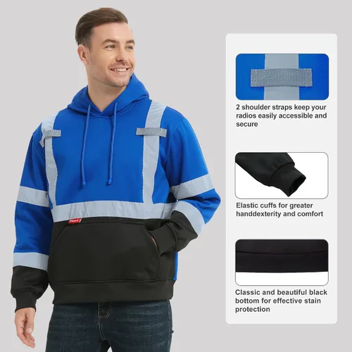 Vista 4 de ProtectX Hi Vis Sweatshirt for Men, Reflective Pullover Safety Hoodie Azul - Jersey
