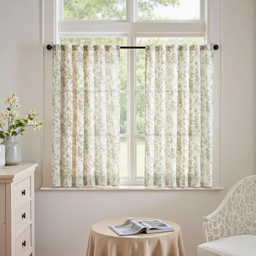 Vista 58 de Jinchan Cortinas de Mezcla de Lino con Estampado Floral para Sala de Estar, 84 Pulgadas de Largo, Cortinas con Bolsillo para Varilla y Tab Trasera