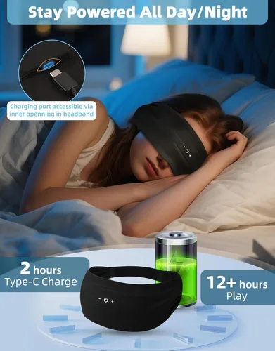 Vista 3 de Auriculares para dormir, auriculares con diadema con altavoces Negro