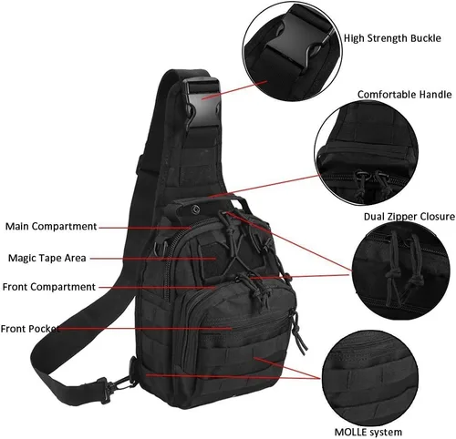 Vista 4 de Mochila táctica de hombro, 1000D, bandolera militar para exteriores