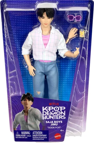Vista 6 de Mattel Kpop Demon Hunters Saja Boys Jinu Fashion Doll con aspecto de rendimiento "Soda Pop" con 2 accesorios, inspirado en la película