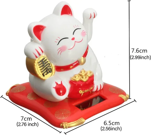 Vista 5 de Fortune - Lindo gato chino de la suerte, brazo agitado con energía solar, decoración de Feng Shui, buena suerte, riqueza, regalo para el hogar